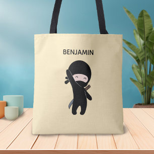 Bolsa Tote Nome Personalizado Ninja Feliz e Pequeno em Amarel