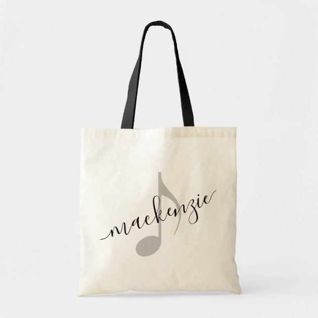 Bolsa Tote Nome Personalizado Nota de Música Preto (Frente)