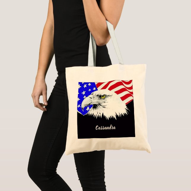 Bolsa Tote Nome Personalizado ou Cotação do Sinalizador Ameri (Frente (produto))