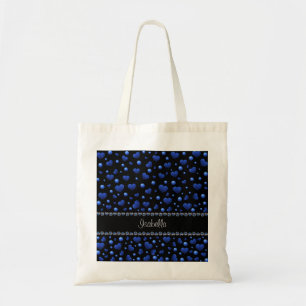 Bolsa Tote Nome personalizado, padrão de brilho cardíaco az