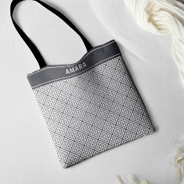 Bolsa Tote Nome Personalizado Padrão Elegante Chave Grega