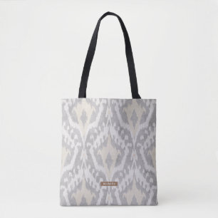 Bolsa Tote Nome Personalizado Padrão Ikat Neutro Damas de Hon