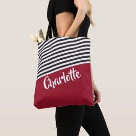 Bolsa Tote Nome Personalizado Padrão Preto-Vermelho Strike