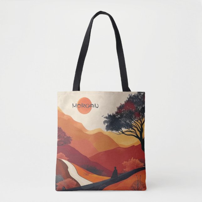 Bolsa Tote Nome Personalizado, Paisagem Quente de outono, Art (Frente)