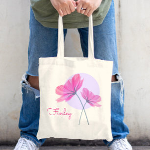 Bolsa Tote Nome Personalizado para o Chic das Flores Rosa Mod