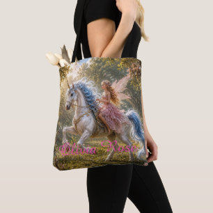Bolsa Tote Nome Personalizado Passeio de Unicórnio Encantado