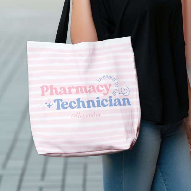 Bolsa Tote Nome Personalizado Pastel Pharmacy Technician (Criador carregado)