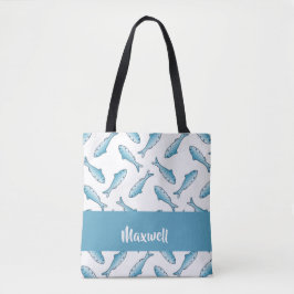 Bolsa Tote Nome personalizado peixe azul em branco