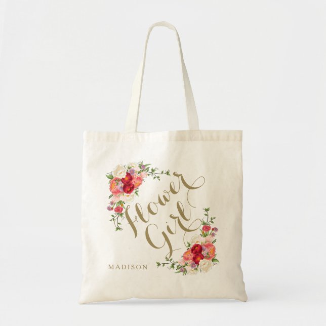 Bolsa Tote Nome personalizado, peonias de presentes personali (Frente)