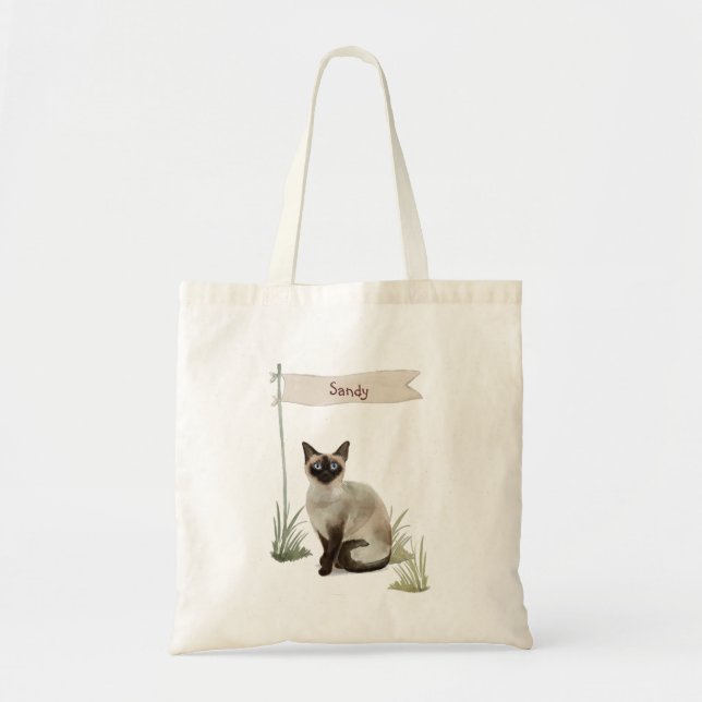 Bolsa Tote Nome Personalizado Pet de Gato Siamês (Frente)