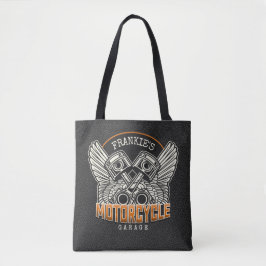 Bolsa Tote Nome Personalizado Pistões Asas Motociclismo Garag