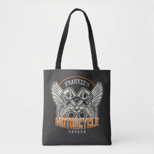 Bolsa Tote Nome Personalizado Pistons Asas Motocicleta Garage