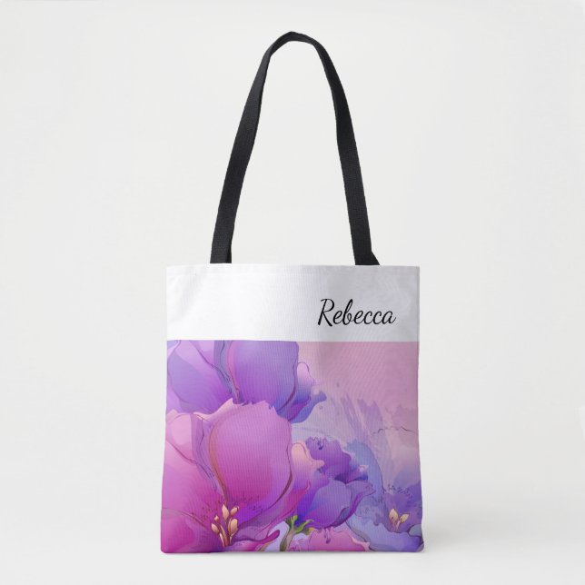 Bolsa Tote Nome personalizado | Presente para pintura de flor (Frente)