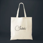 Bolsa Tote Nome personalizado preto e branco simples<br><div class="desc">Nome personalizado ou texto Mínimo de Caligrafia Elegante Casando Tote Bags, perfeito como o favor de casamento da Bridesmaid.</div>
