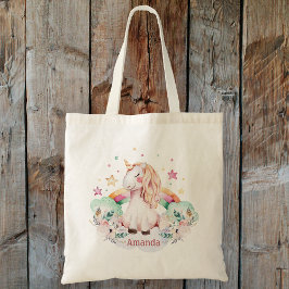 Bolsa Tote Nome personalizado Rainbow Unicorn
