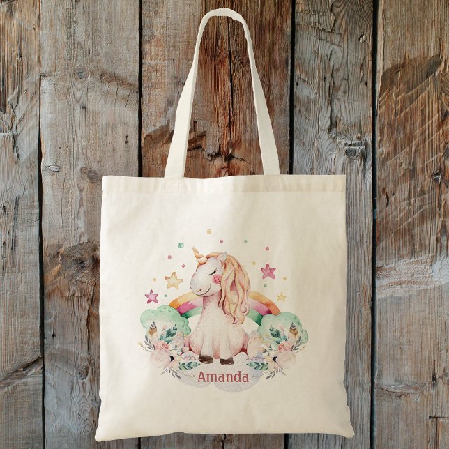 Bolsa Tote Nome personalizado Rainbow Unicorn (Custom Name Rainbow Unicorn Tote Bag)