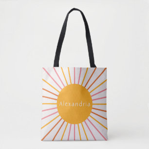 Bolsa Tote Nome Personalizado Retro Boho Sun