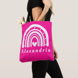 Bolsa Tote Nome Personalizado - Rosa Quente - Arco-Íris