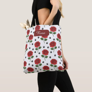 Bolsa Tote Nome Personalizado Rosas Vermelhas e Impressões de