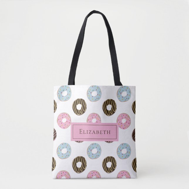Bolsa Tote Nome Personalizado Rosquinha Cute Texto do Dente D (Frente)