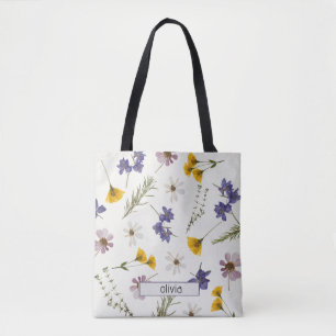 Bolsa Tote Nome Personalizado Saco Floral Elegante de Flor Se