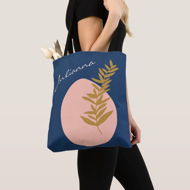 Bolsa Tote Nome Personalizado Script Blue Botanical Boho (Close Up)