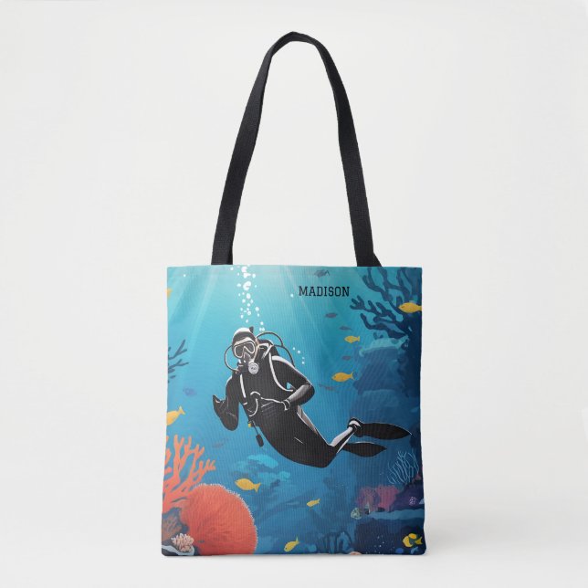 Bolsa Tote Nome personalizado Scuba Diver (Frente)