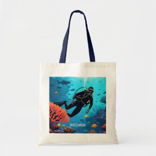 Bolsa Tote Nome personalizado Scuba Diver