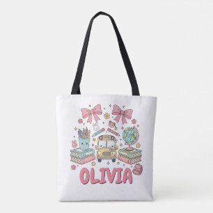 Bolsa Tote Nome Personalizado Suprimentos Escolares Fofos