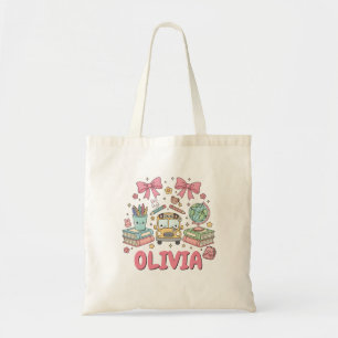Bolsa Tote Nome Personalizado Suprimentos Escolares Fofos