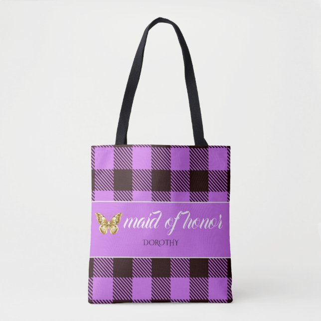Bolsa Tote Nome Personalizado Tartan Madrinha de casamento Br (Frente)
