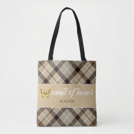 Bolsa Tote Nome Personalizado Tartan Madrinha de casamento Br