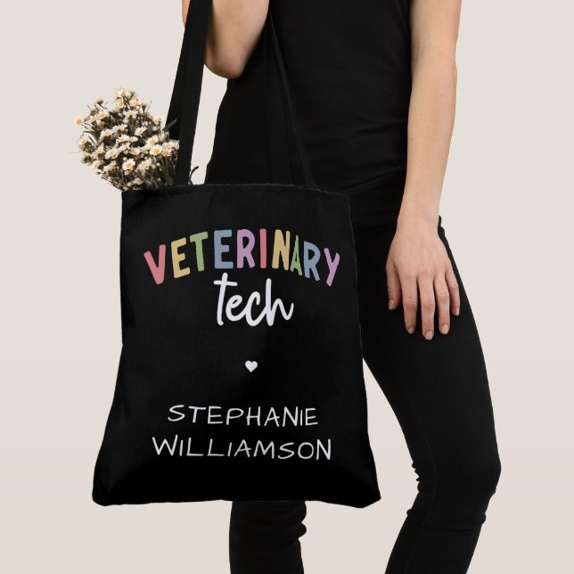 Bolsa Tote Nome Personalizado técnico veterinário | Vet Techn (Close Up)