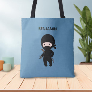 Bolsa Tote Nome personalizado Tiny Ninja em Azul
