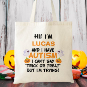 Bolsa Tote Nome Personalizado Trick ou Tratar Autismo