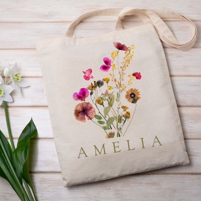 Bolsa Tote Nome Personalizado Wildflower (Criador carregado)