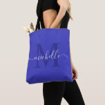 Bolsa Tote Nome personalizável com cor azul real<br><div class="desc">Apresentando nosso Nome inicial personalizável com a barra de ferramentas azul estável, um acessório versátil e personalizado que combina estilo com funcionalidade. Feito com uma canvas azul sólida, este saco de tote serve como pano de fundo chic para o seu nome e inicial escolhidos, permitindo-lhe fazer uma declaração única onde...</div>