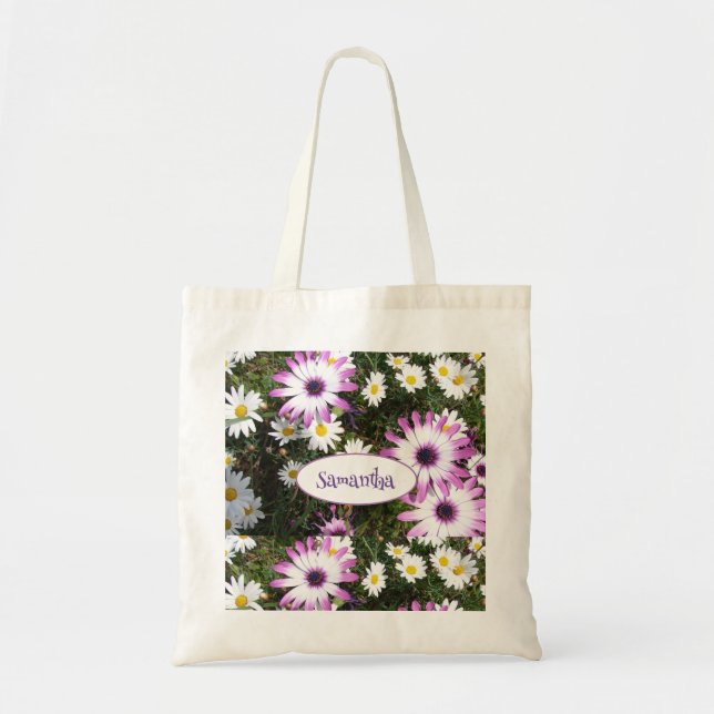 Bolsa Tote Nome Personalizável de Jardim de Flores Brancas Ro (Frente)