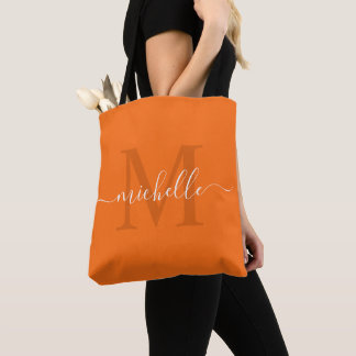 Bolsa Tote Nome personalizável e cor laranja inicial de tange