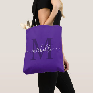 Bolsa Tote Nome personalizável e cor real inicial roxa
