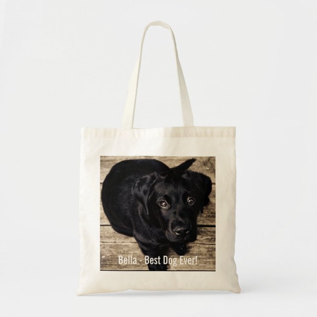 Bolsa Tote Nome preto personalizado da foto do cão do (Frente)