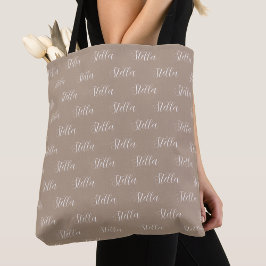 Bolsa Tote Nome repetitivo em branco no Light Mocha