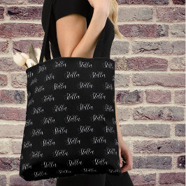 Bolsa Tote Nome repetitivo em preto branco