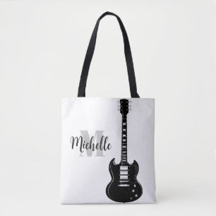 Bolsa Tote nome, sacola inicial e preto de música clf