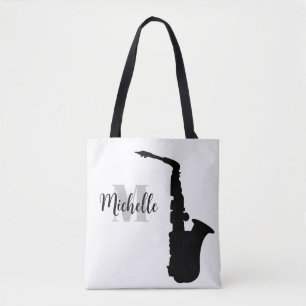 Bolsa Tote nome, sacola inicial e preto de música clf