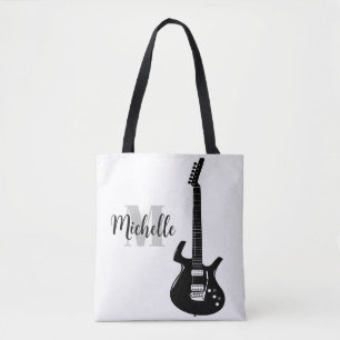 Bolsa Tote nome, sacola inicial e preto de música clf
