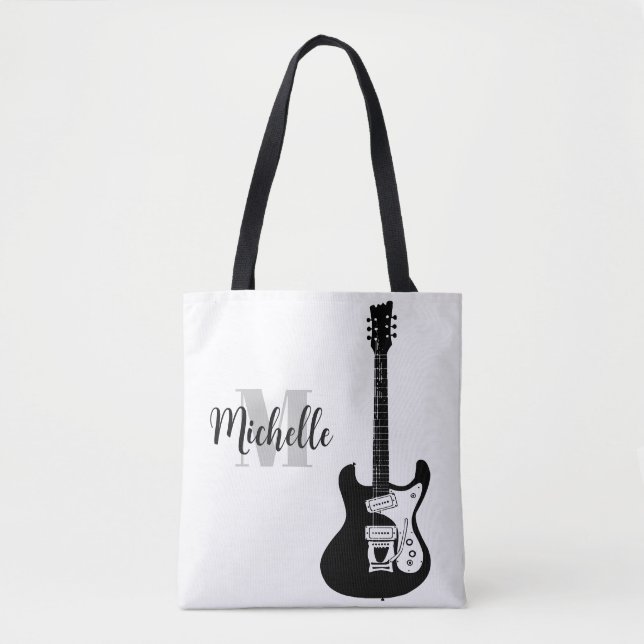 Bolsa Tote nome, sacola inicial e preto de música clf (Frente)