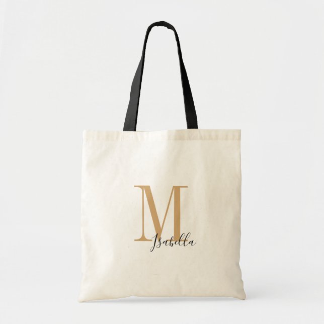 Bolsa Tote Nome simples e monograma elegante personalizado (Frente)