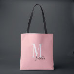 Bolsa Tote Nome simples personalizado e cor-de-rosa<br><div class="desc">Monograma personalizado moderno elegante e sacos de tote em preto,  branco e rosa,  simples e na moda. Presentes de noiva personalizada de excelente na festa de casamento,  chá de panela ou festa de solteira.  Personalize a cor do plano de fundo com sua escolha.</div>