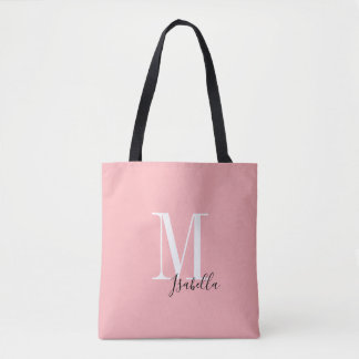 Bolsa Tote Nome simples personalizado e cor-de-rosa monograma